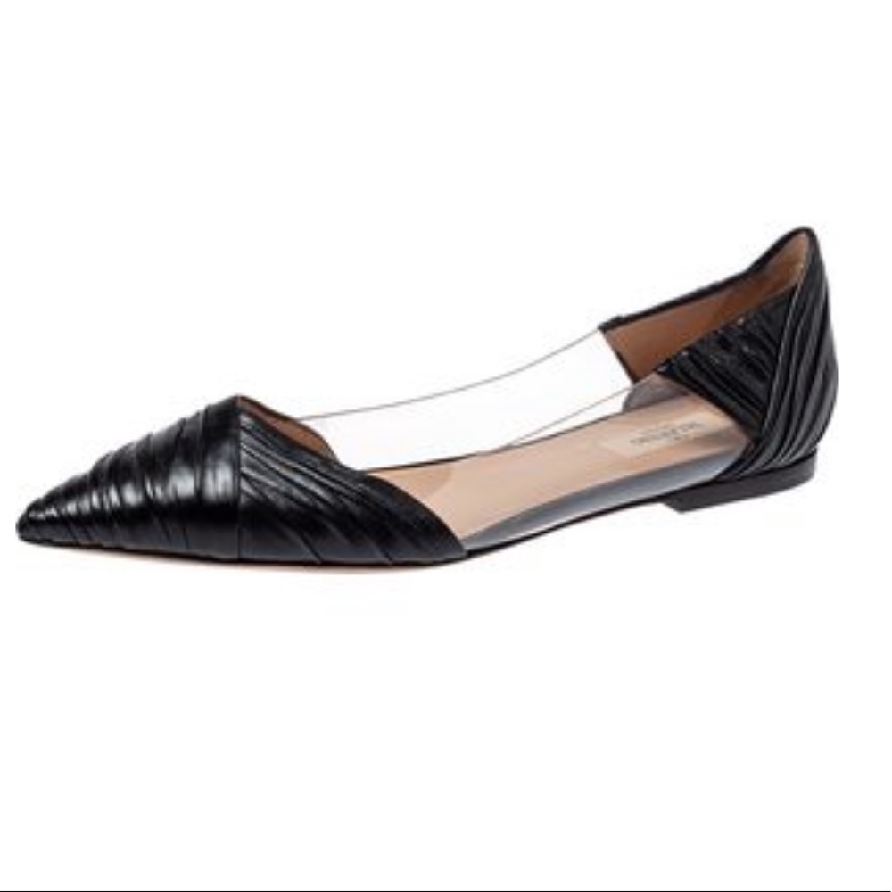 VALENTINO Leather and PVC B Drape Pointed Toe Flats